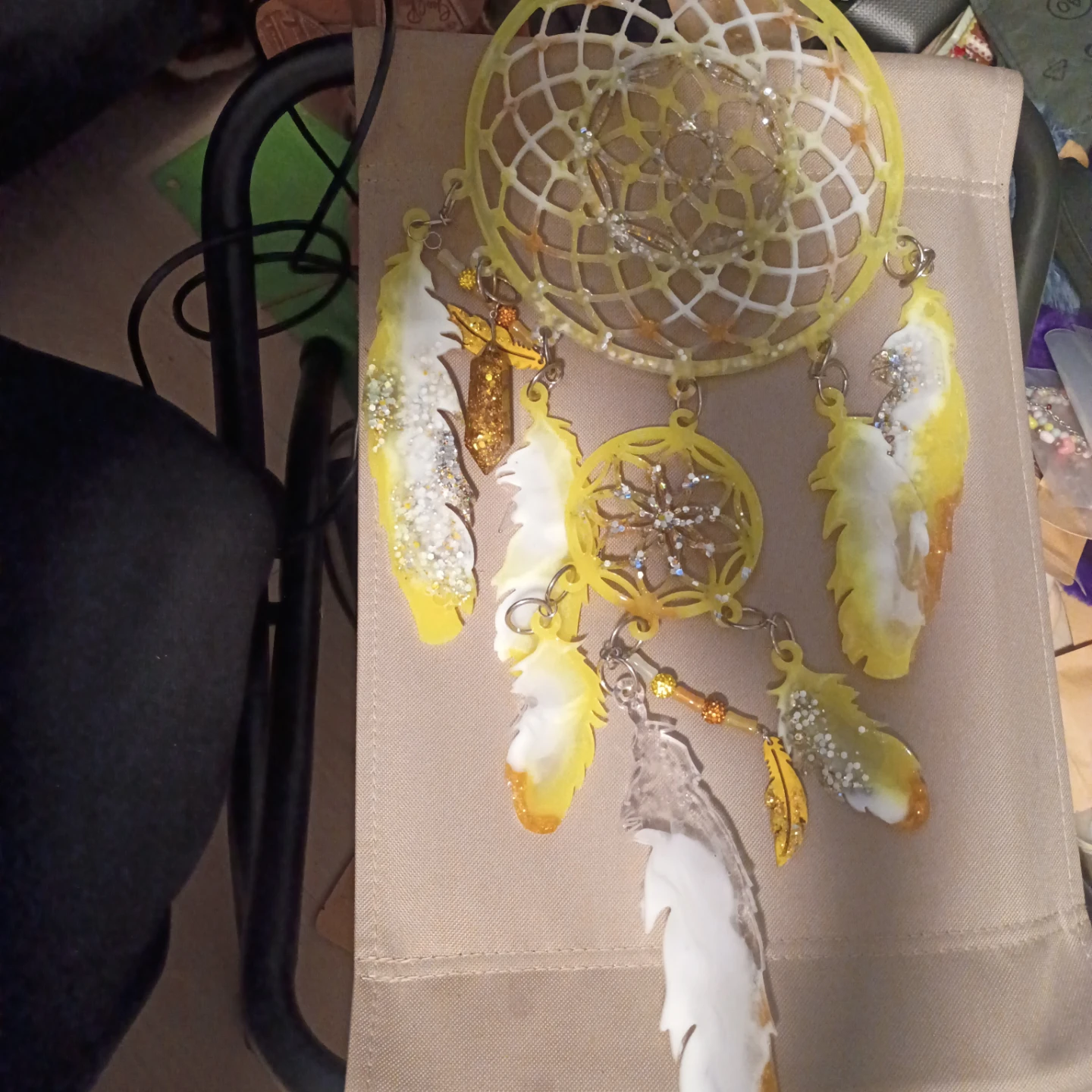 Yellow Dreamcatcher with Feathers