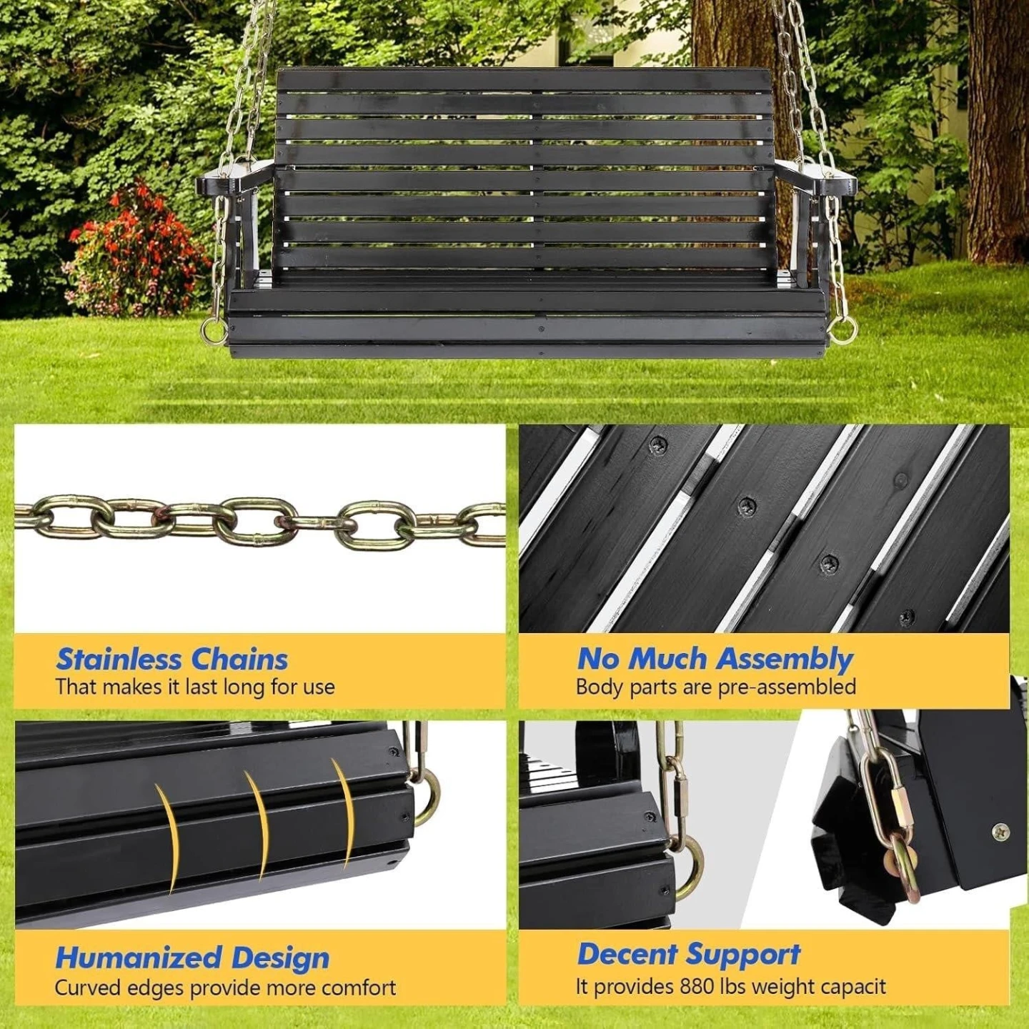 Black Cedarwood Porch Swing - photo 4