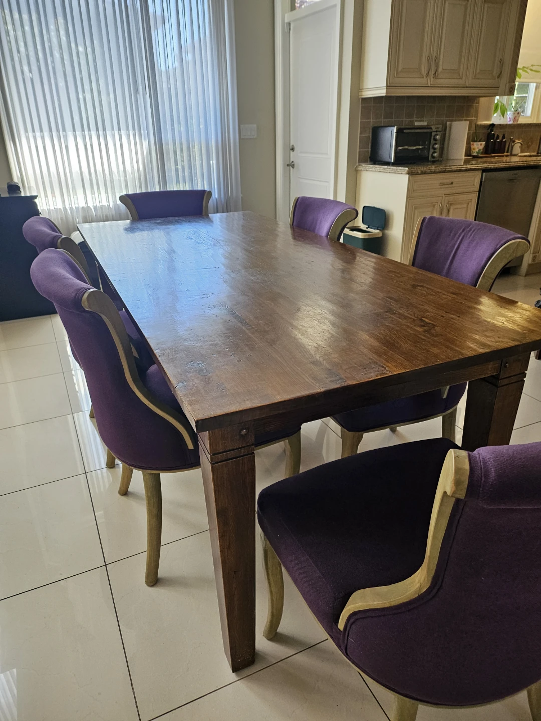 Wooden Dining Table with 6 Purple Chairs - photo 2