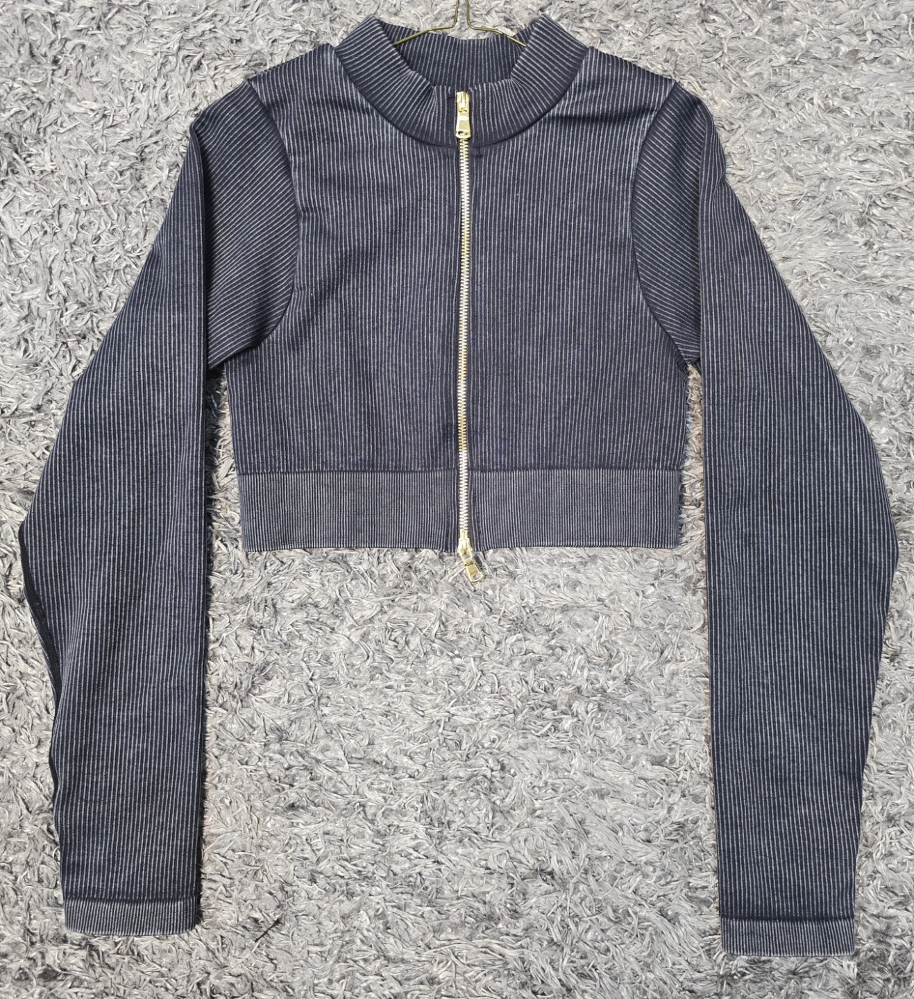 Daisy Black Striped Cropped Zip-Up Jacket
