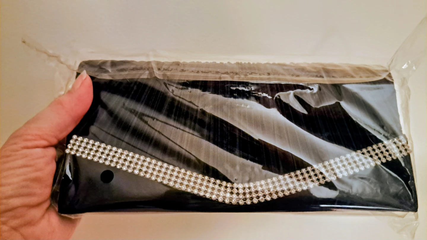 Black Pleated Clutch Bag with Rhinestones - photo 4