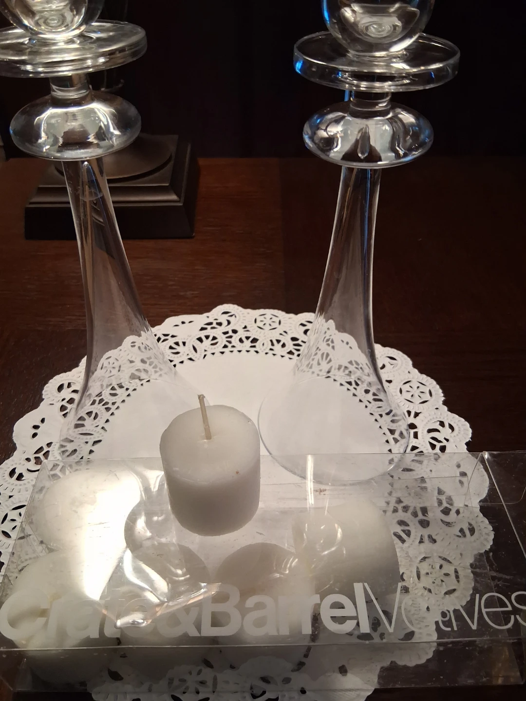 Crate & Barrel Glass Candlesticks with Votive Candles - photo 2