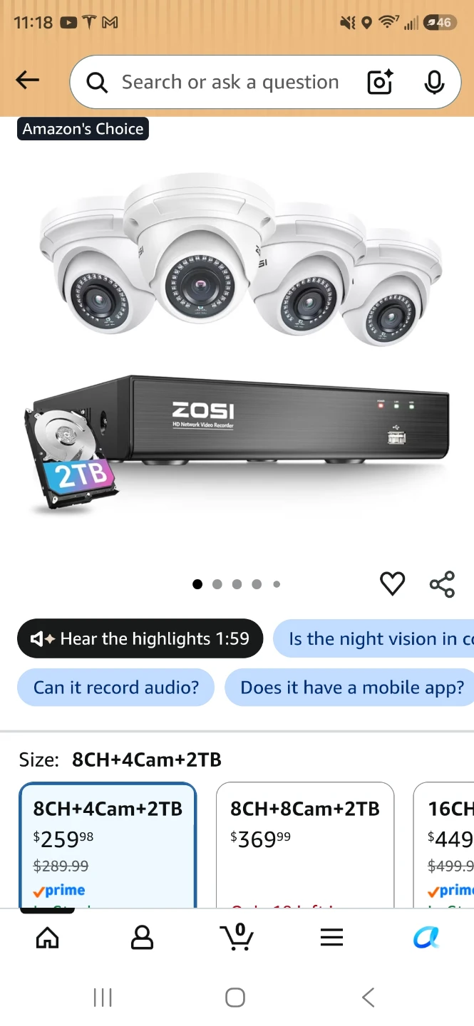 Used ZOSI 8 Channel 4 Camera Security System with 2TB Hard Drive