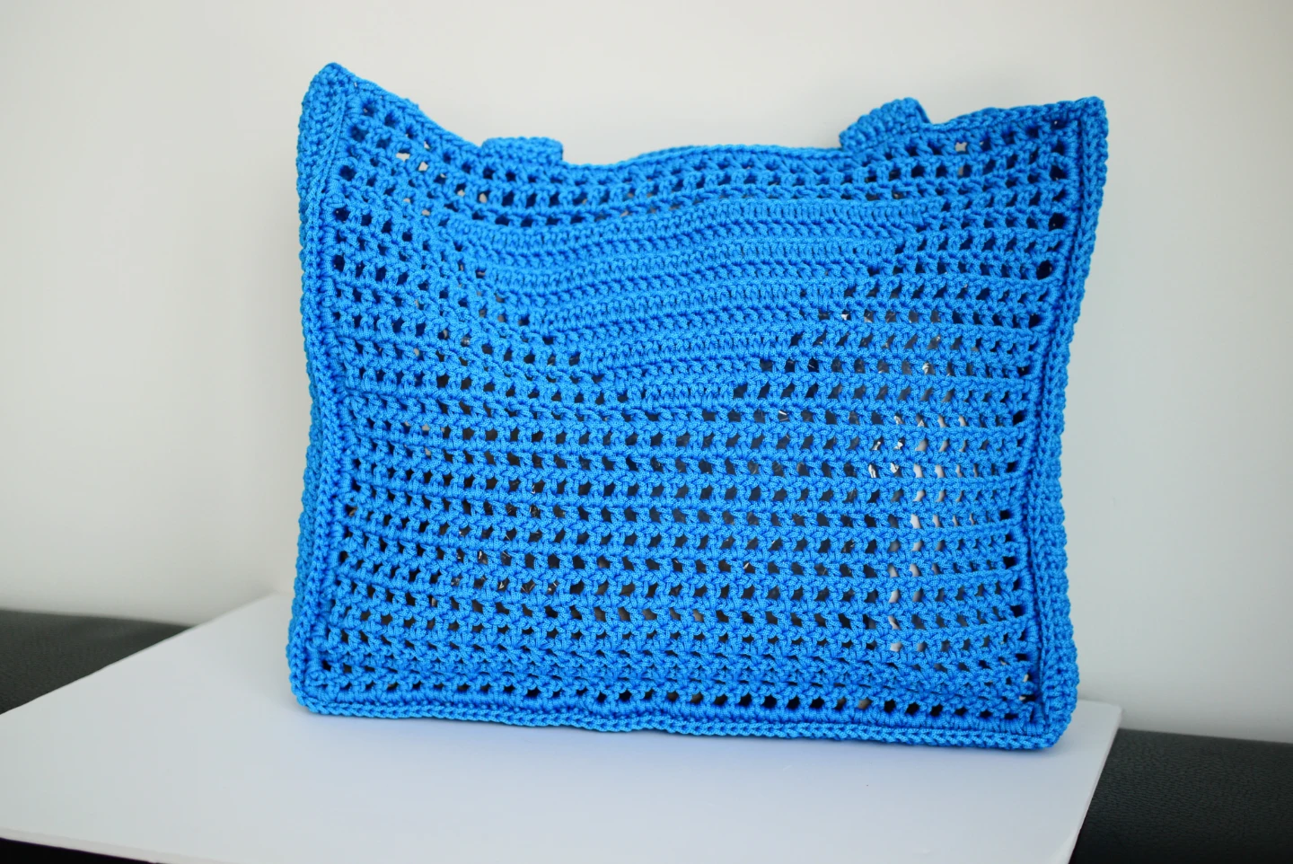 Blue Crochet Tote Bag