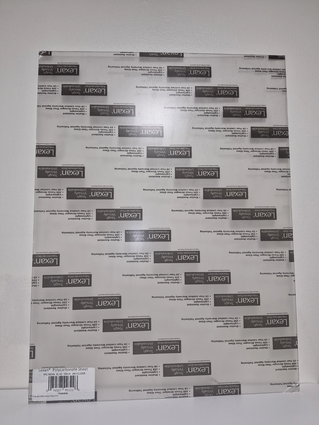 Lexan Polycarbonate Sheet XL10 18x24 .093 Clear