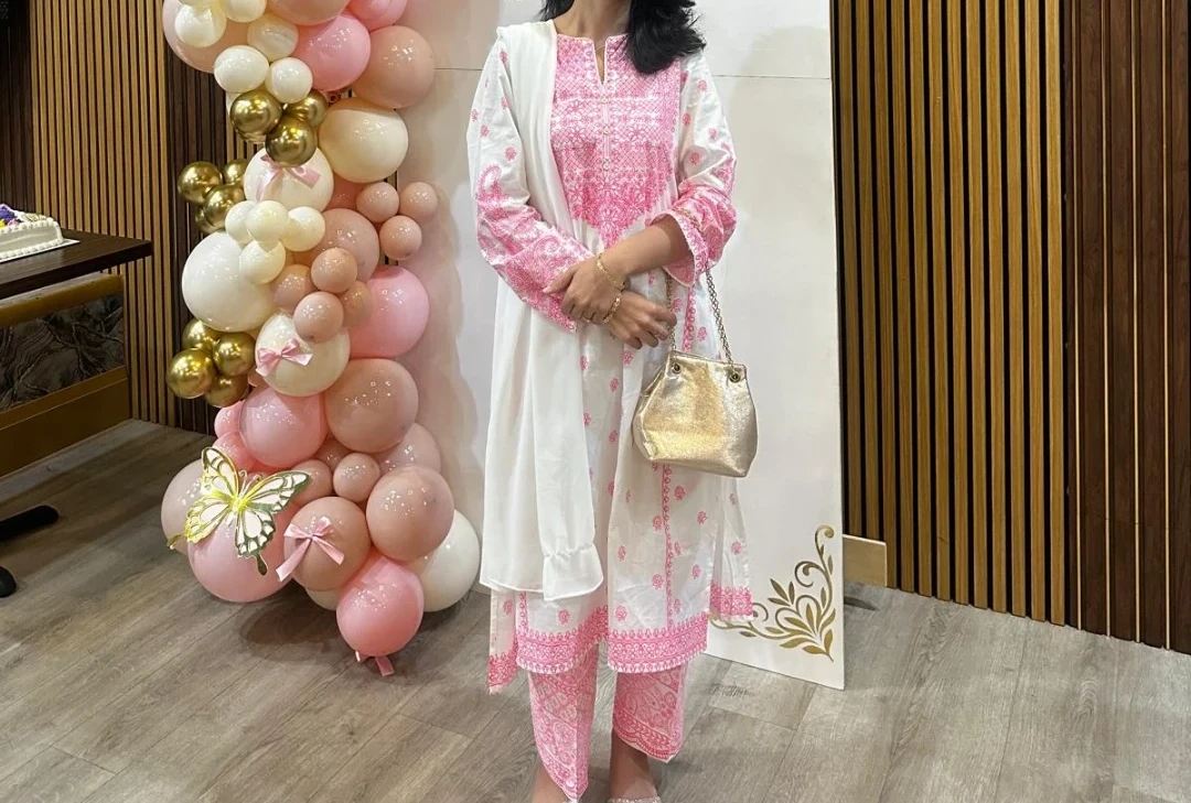 Limelight White and Pink Embroidered Kurti Set