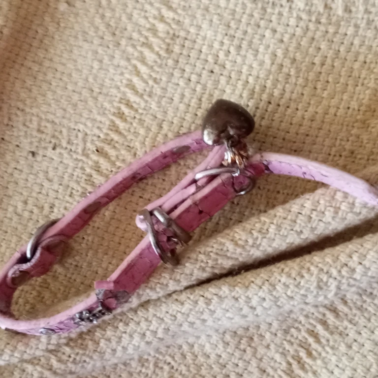 Pink Double Strap Bracelet with Heart Charm