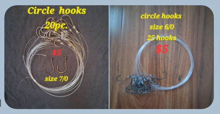 Circle Fishing Hooks - 20pc Size 7/0 & 25pc Size 6/0