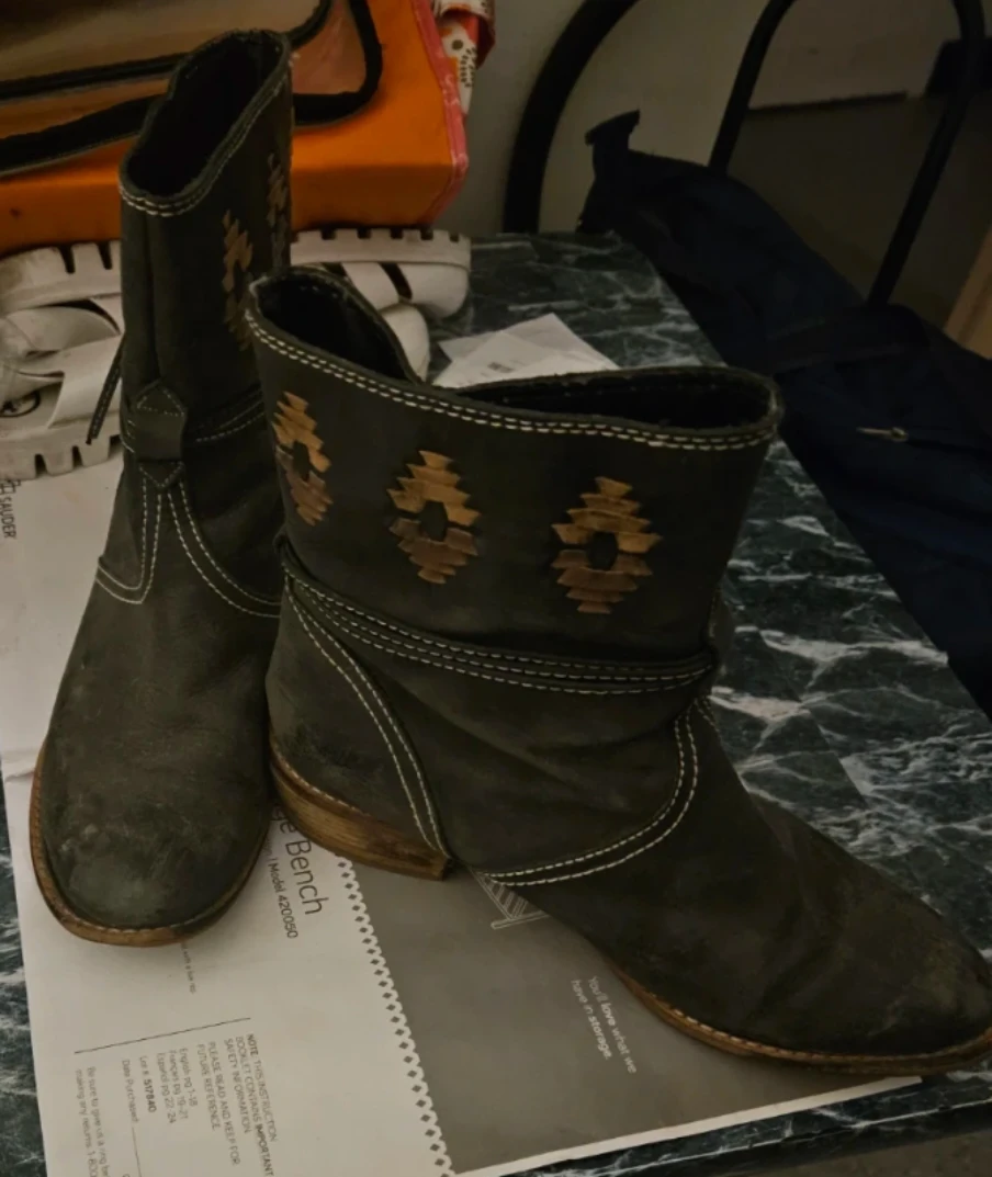 Dark Grey Suede Boots - real leather