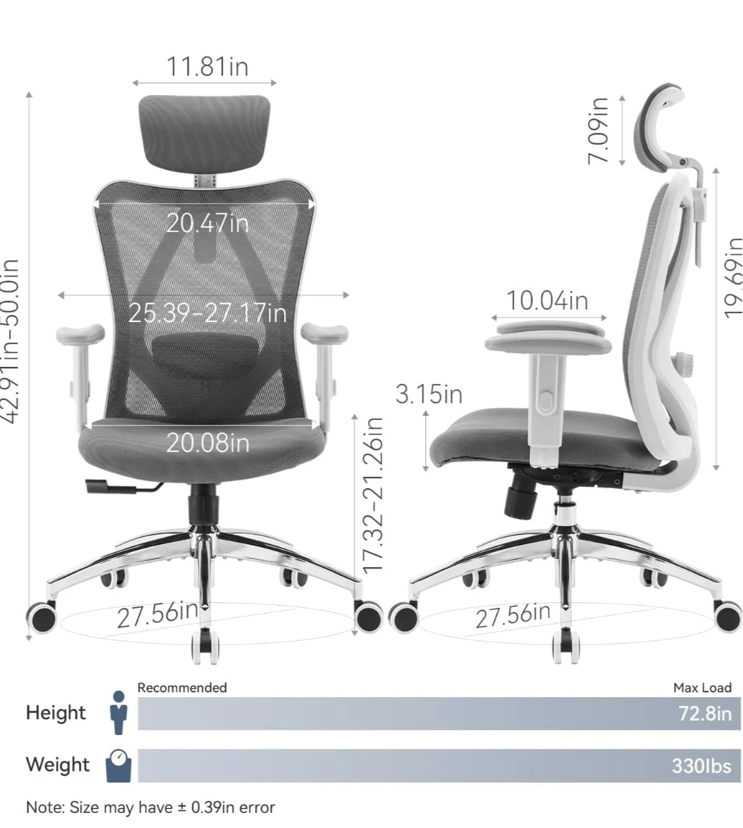 Sihoo Ergonomic Mesh Office Desk Chair with Headrest - photo 5