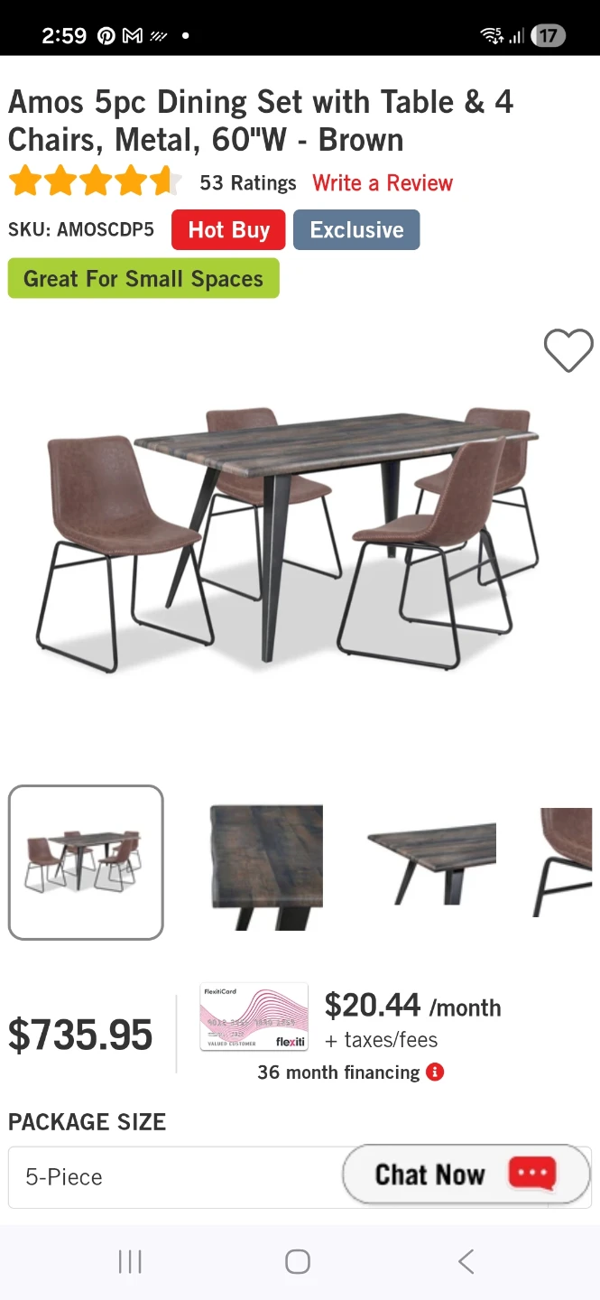Amos 5pc Dining Set with Table & 4 Chairs - photo 2