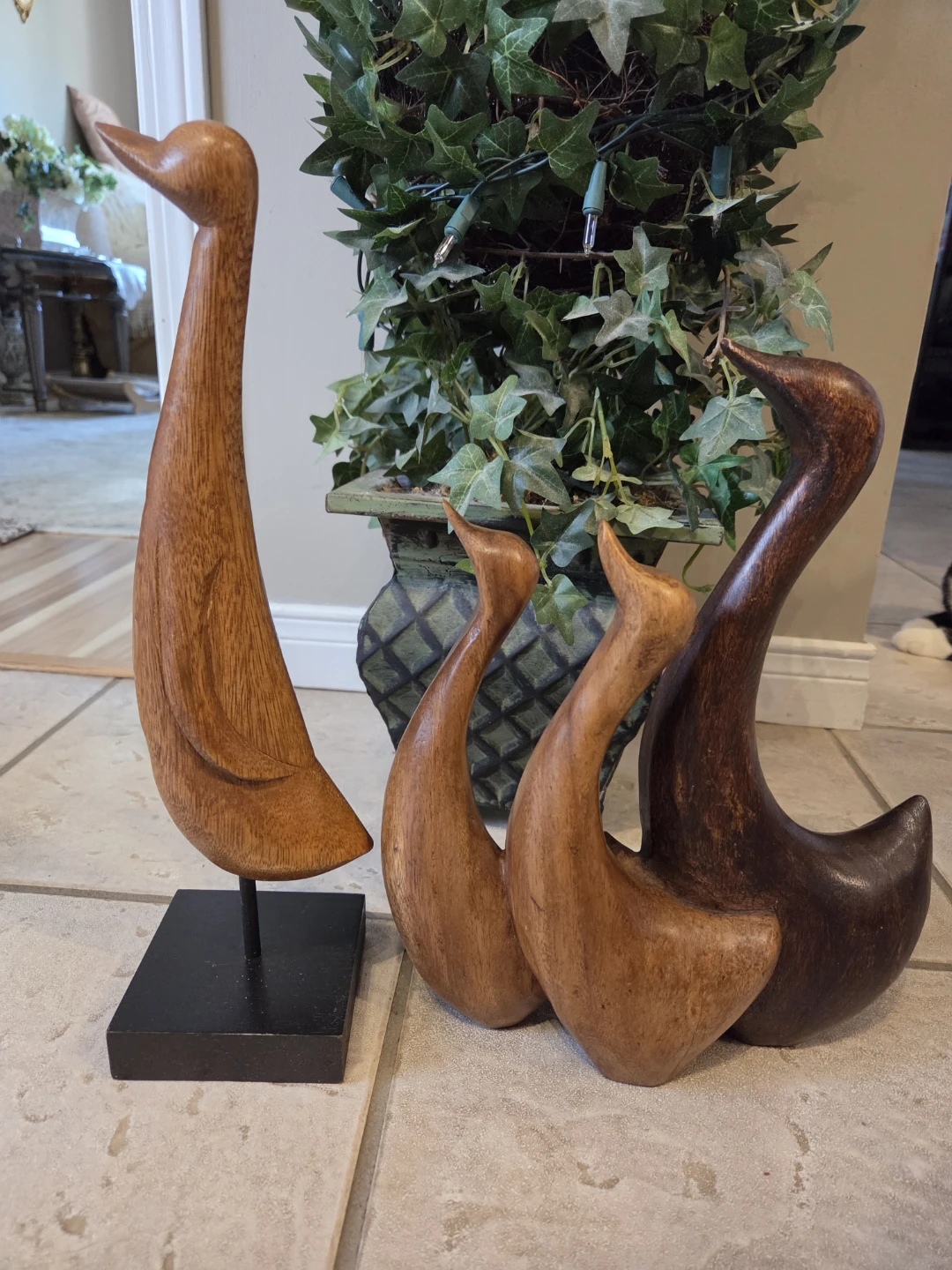 Set of 4 Wooden Duck Figurines