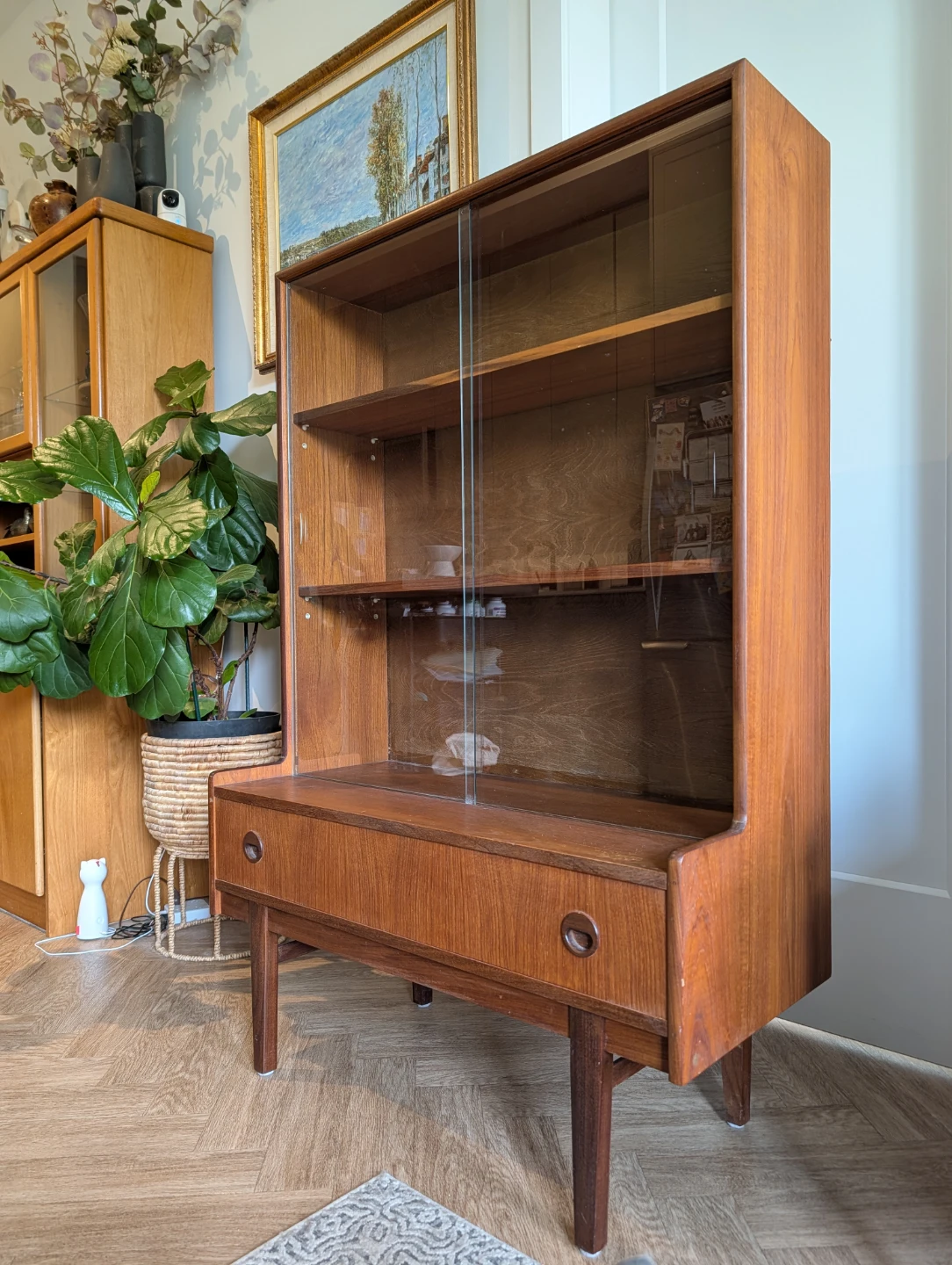Turnidge Teak Display Cabinet Sliding Glass Doors with Drawers
