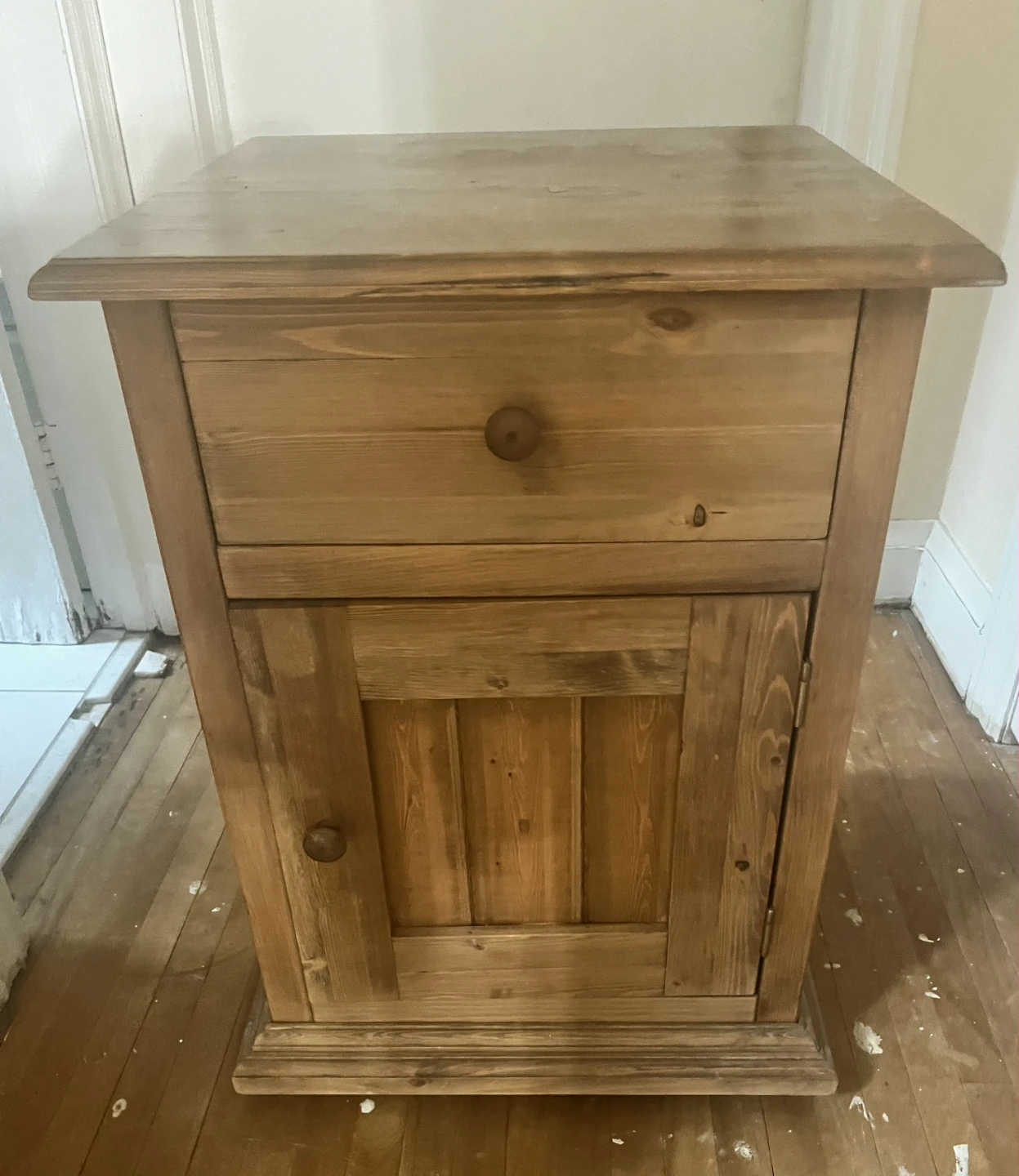 Two Solid Wood Bedside Tables with Drawer and Cabinet
