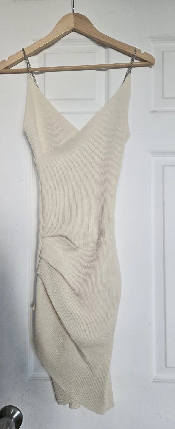 Diyana Secret Cream Ribbed Dress with Chain Straps - S/M