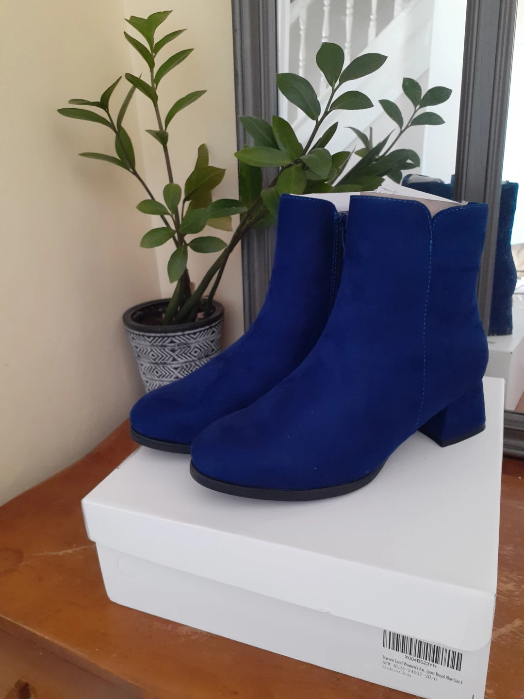 Blue Suede Ankle Boots - Size 6