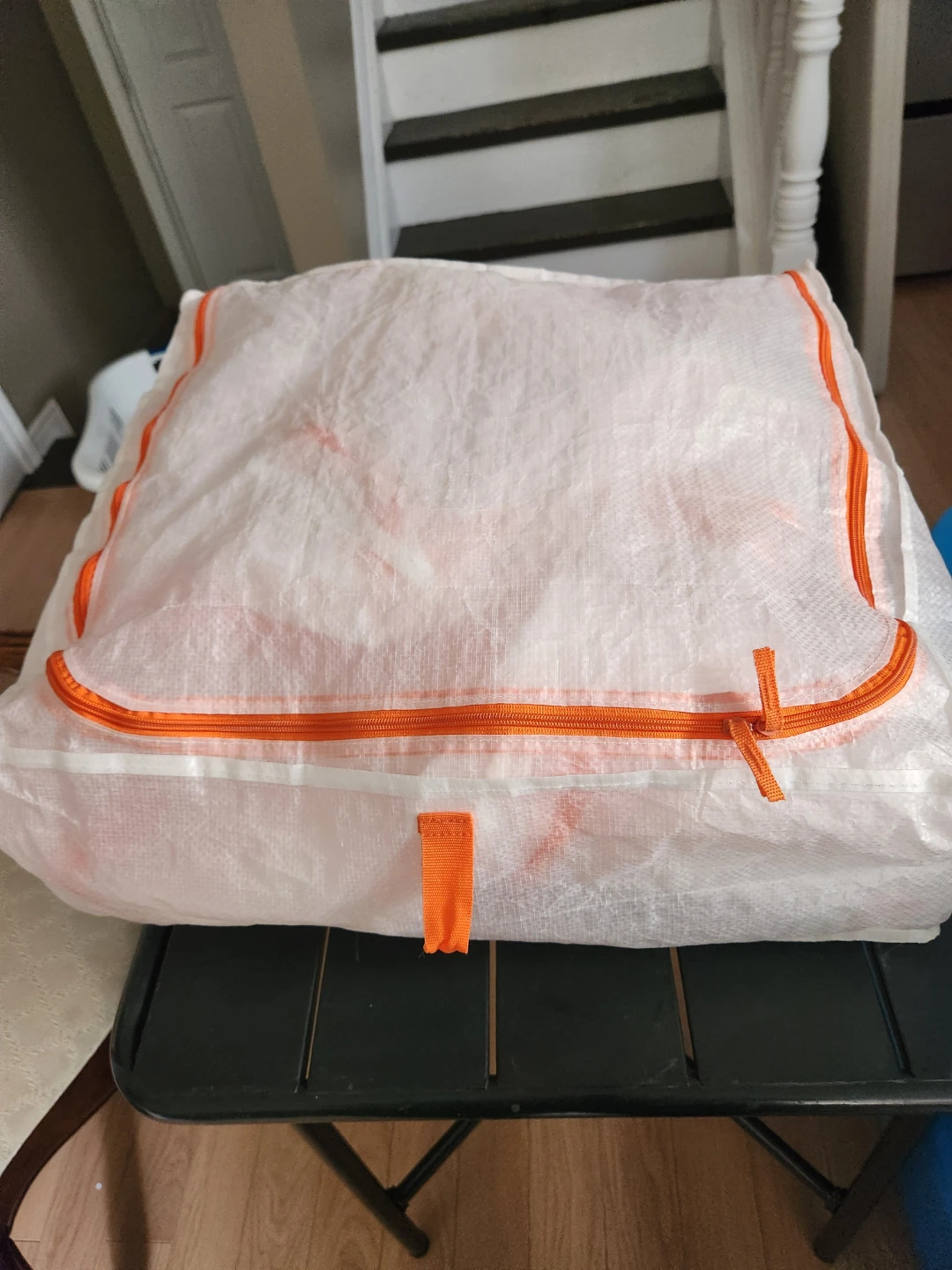 White ikea storage Bag with Orange Zippers