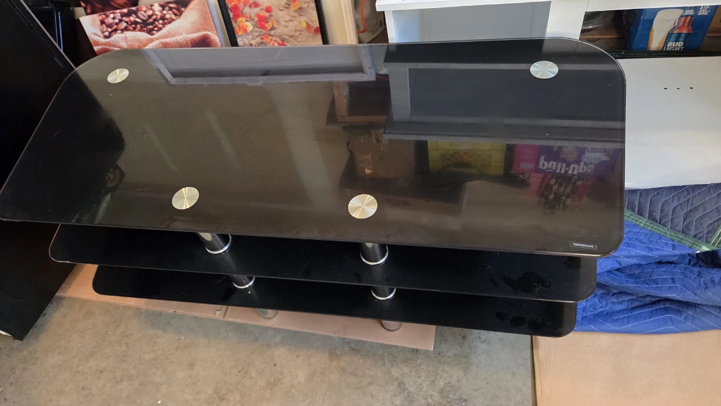3-Tier Black Glass TV Stand