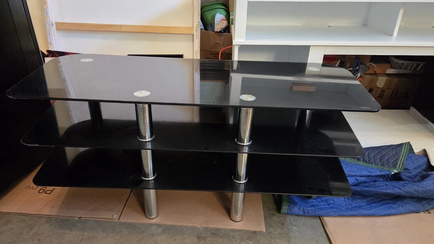 3-Tier Black Glass TV Stand - photo 2