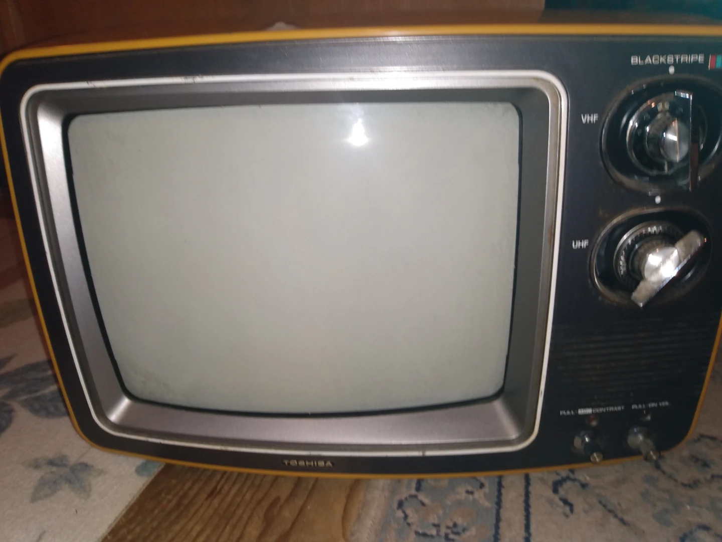 Vintage retro Toshiba black stripe yellow tv