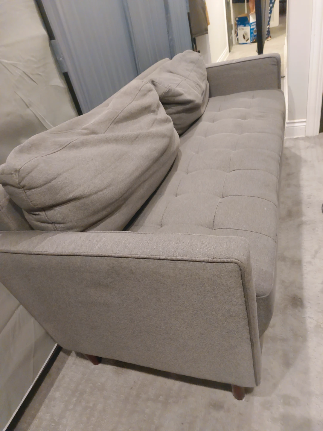 Grey Tufted Sofa with Accent Pillows - photo 2