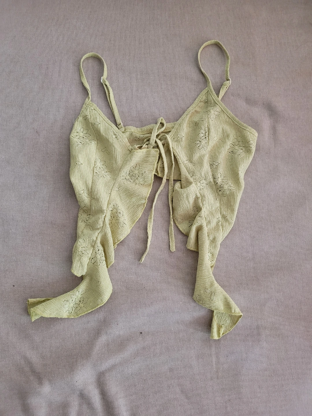 Yellow Tie-Front Cropped Top
