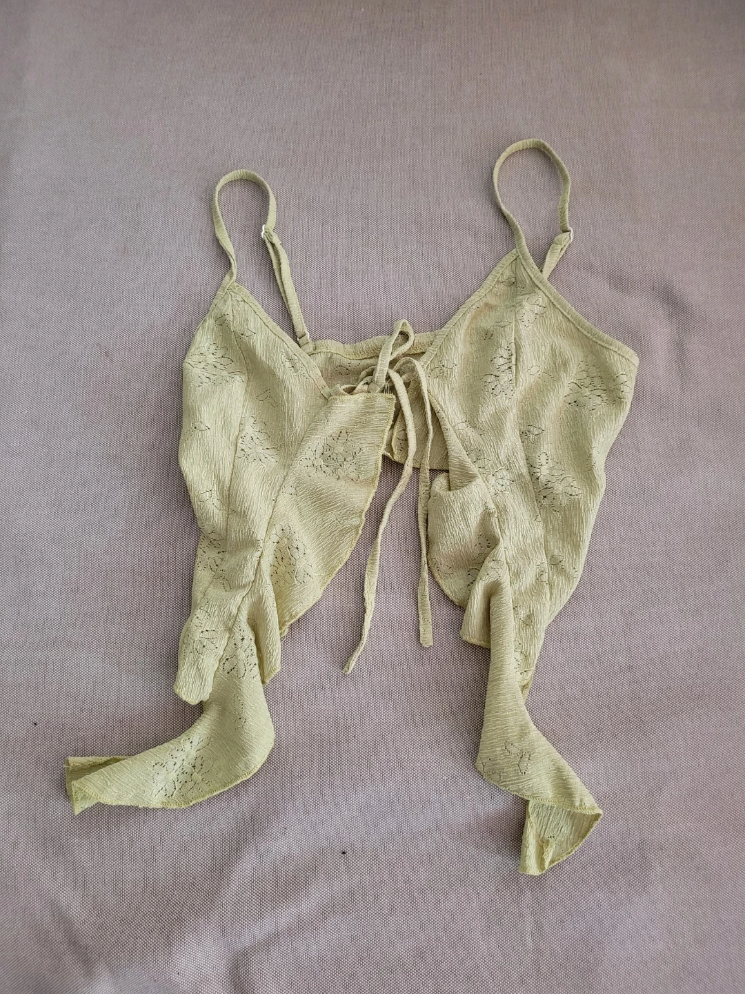 Yellow Tie-Front Cropped Top - photo 2