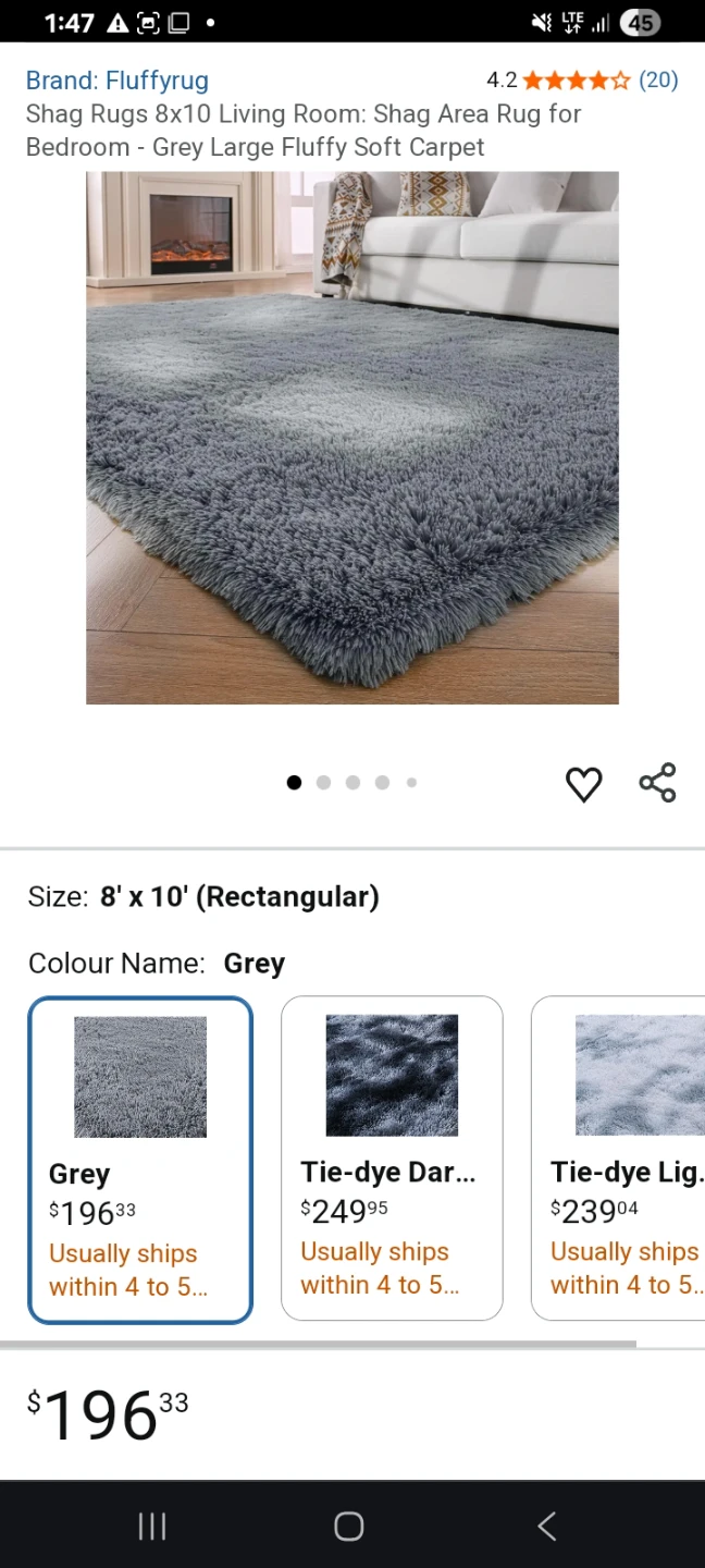 Fluffyrug Shag Area Rug - Grey, 8' x 10' - photo 2