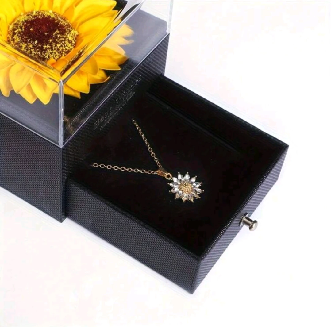 Preserved Rose/Sunflower with "I Love You" Necklace Gift Box - photo 5