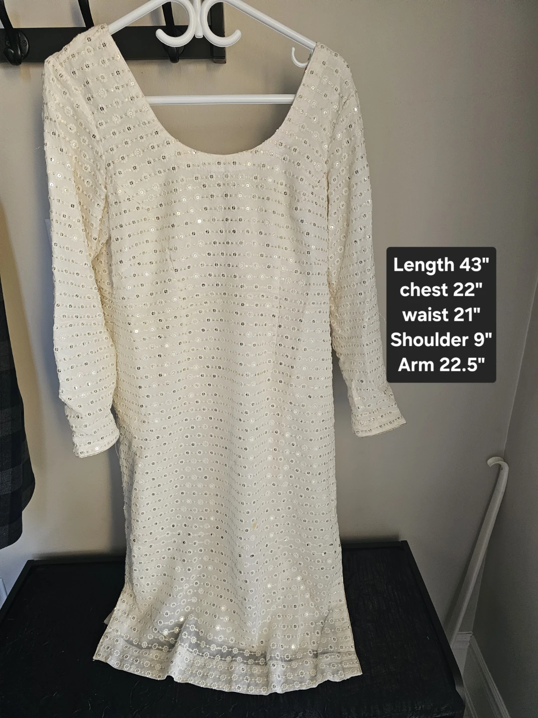 Sequin Embellished White Long Sleeve Dress