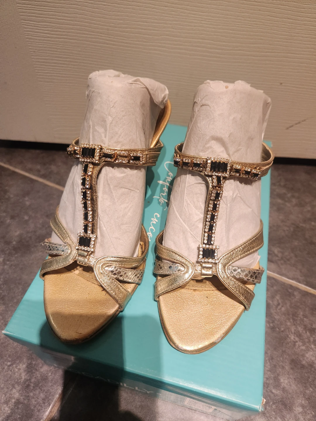 M. Mishael by Tandy Gold Embellished Heeled Sandals