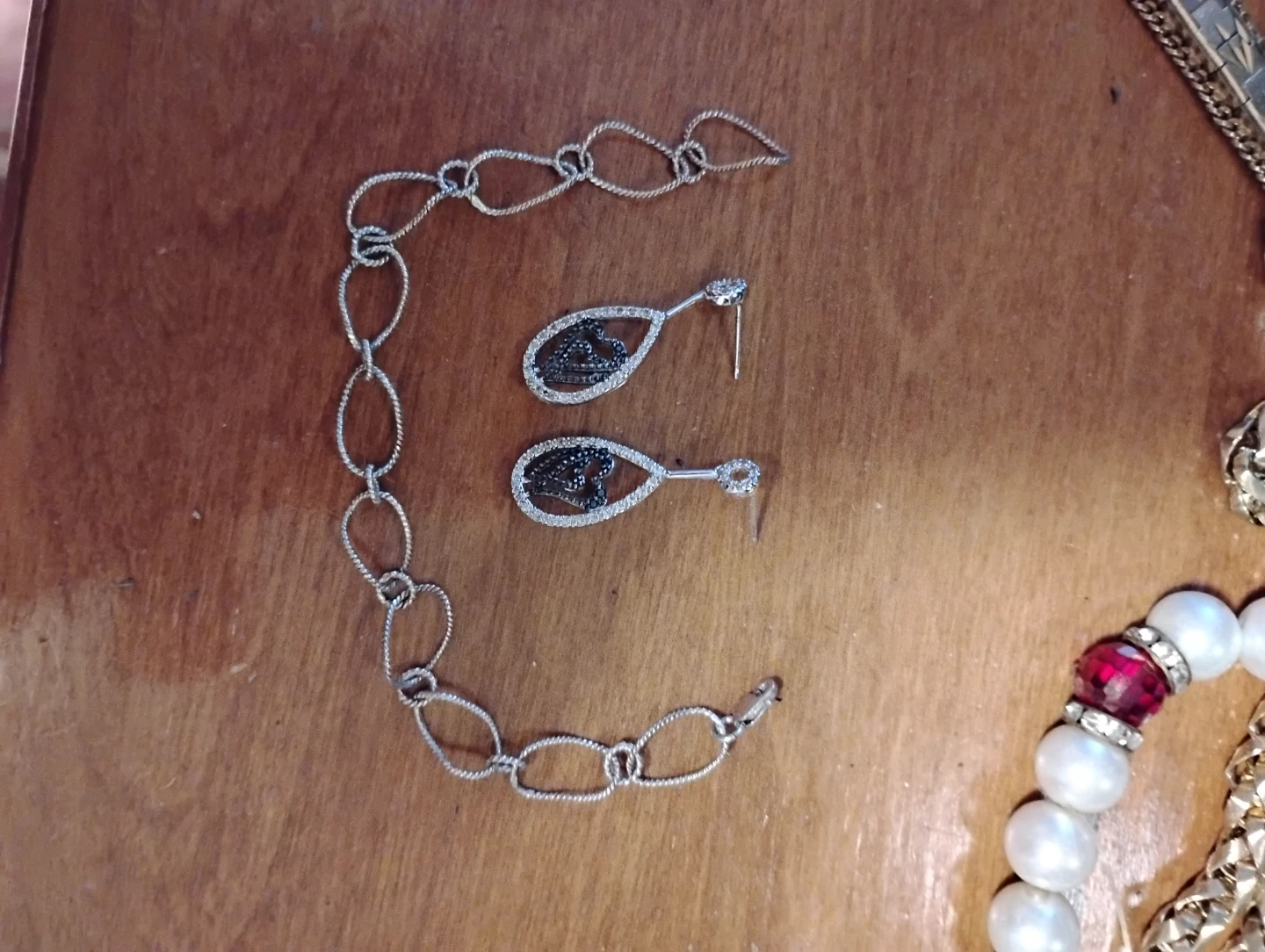 Sterling Silver Chain Bracelet and Drop Earrings Set