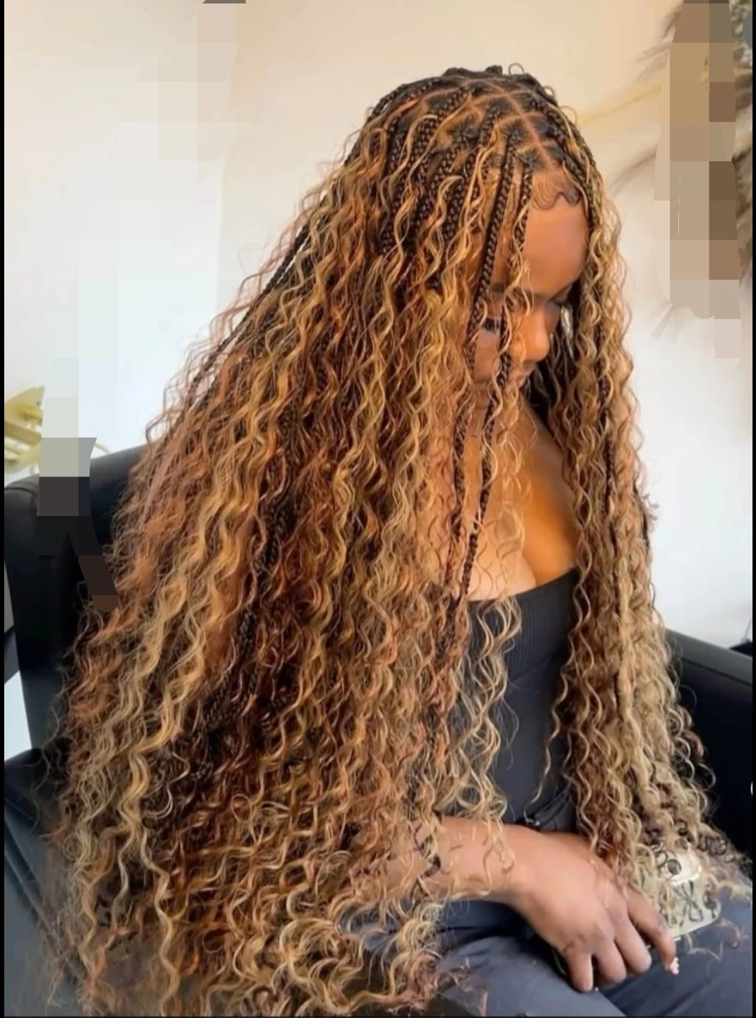 Long Wavy Braided Hair Extensions with Blonde Highlights