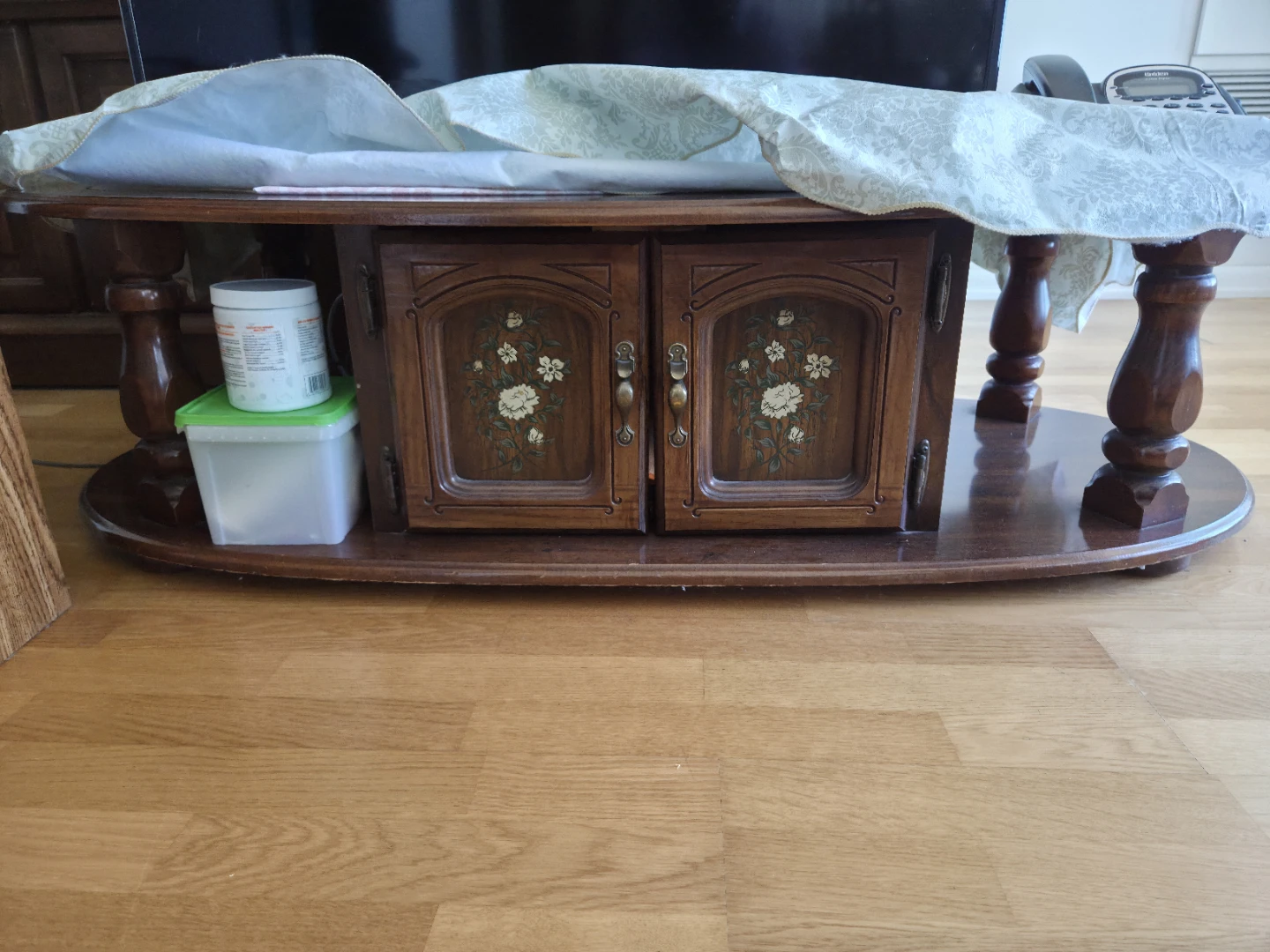 Vintage Wooden Coffee Table with Cabinet