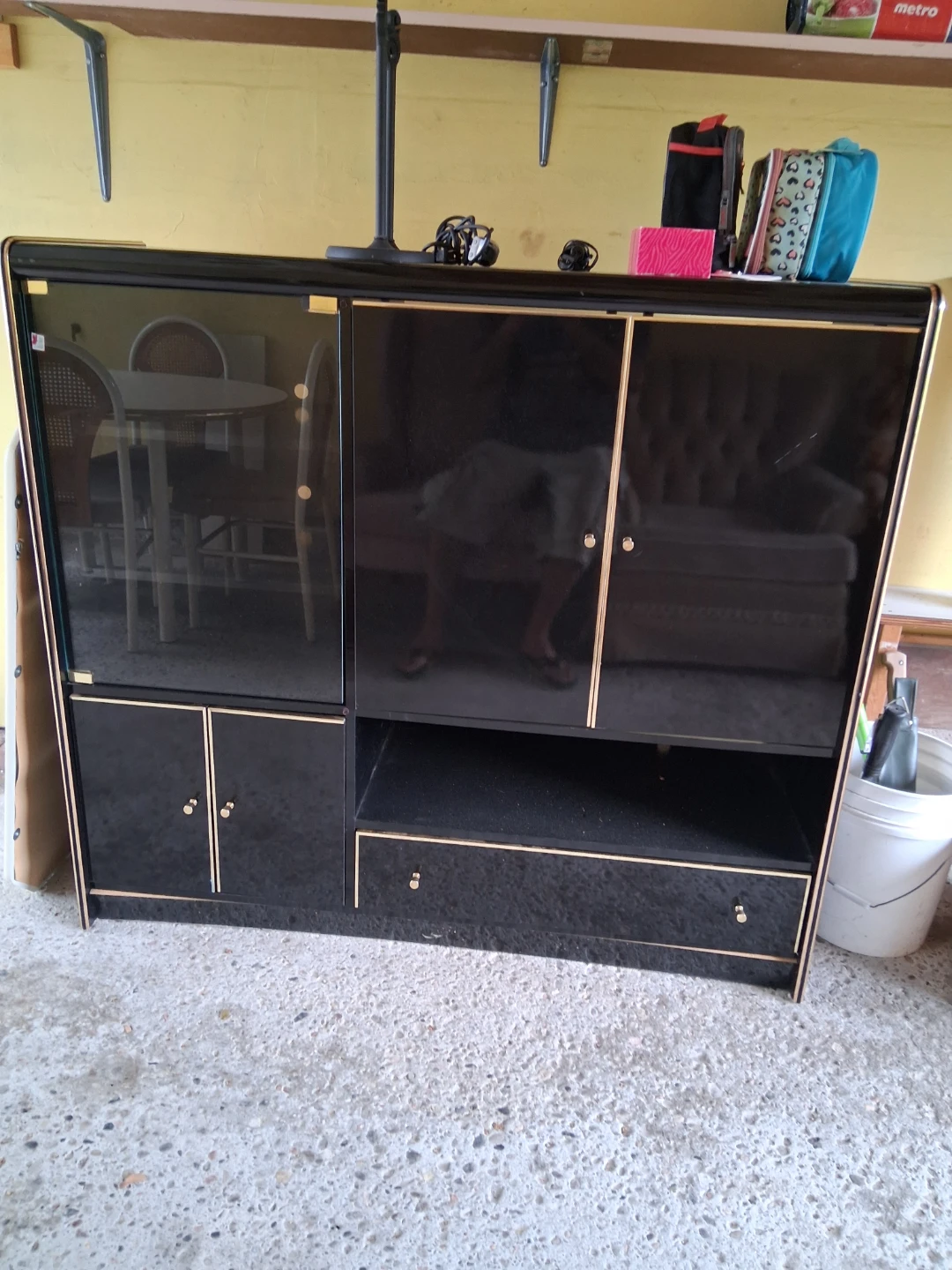 Black Cabinet with Glass Doors and Drawers