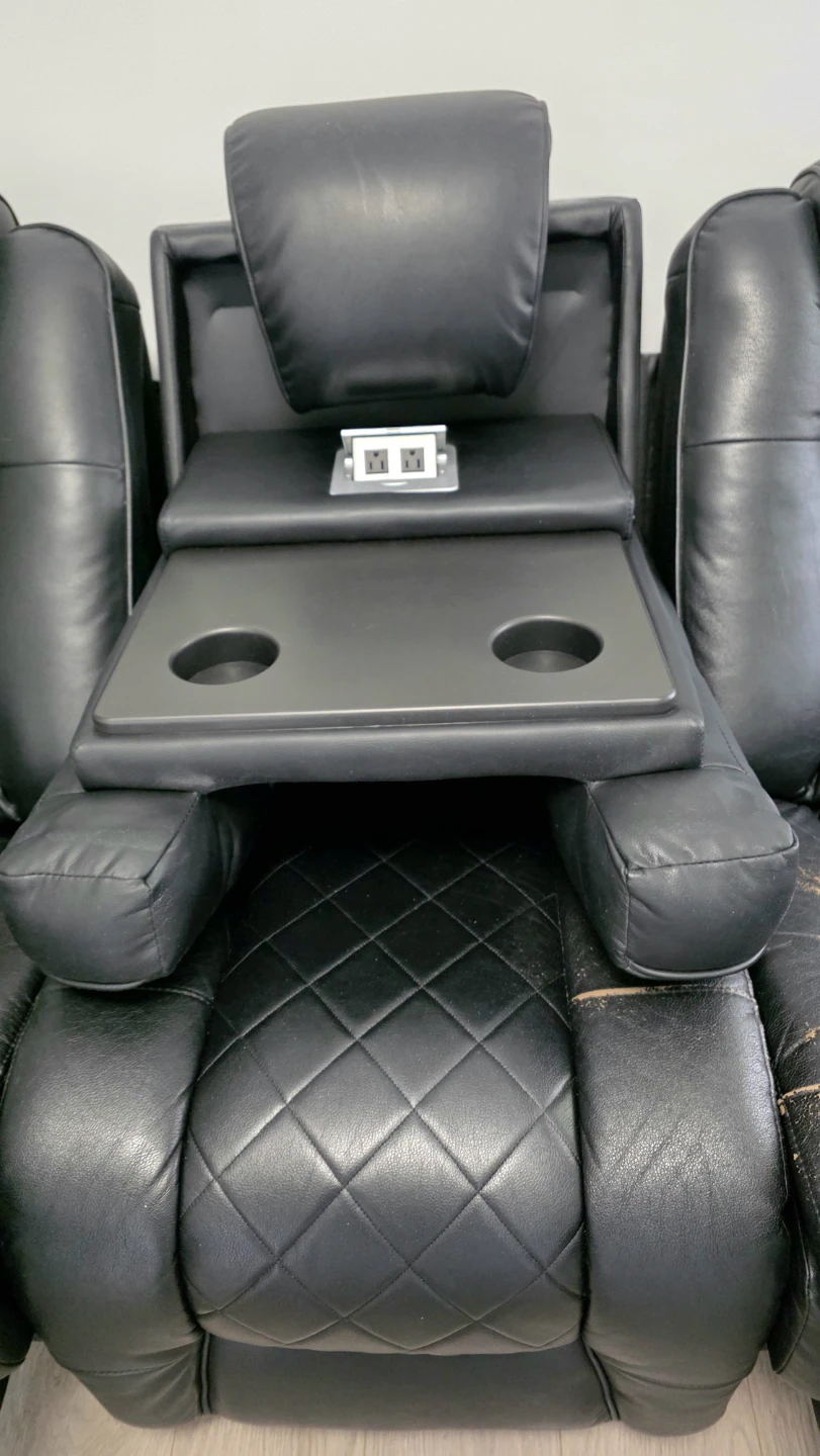 Black Leather Reclining Loveseat with Console - photo 3