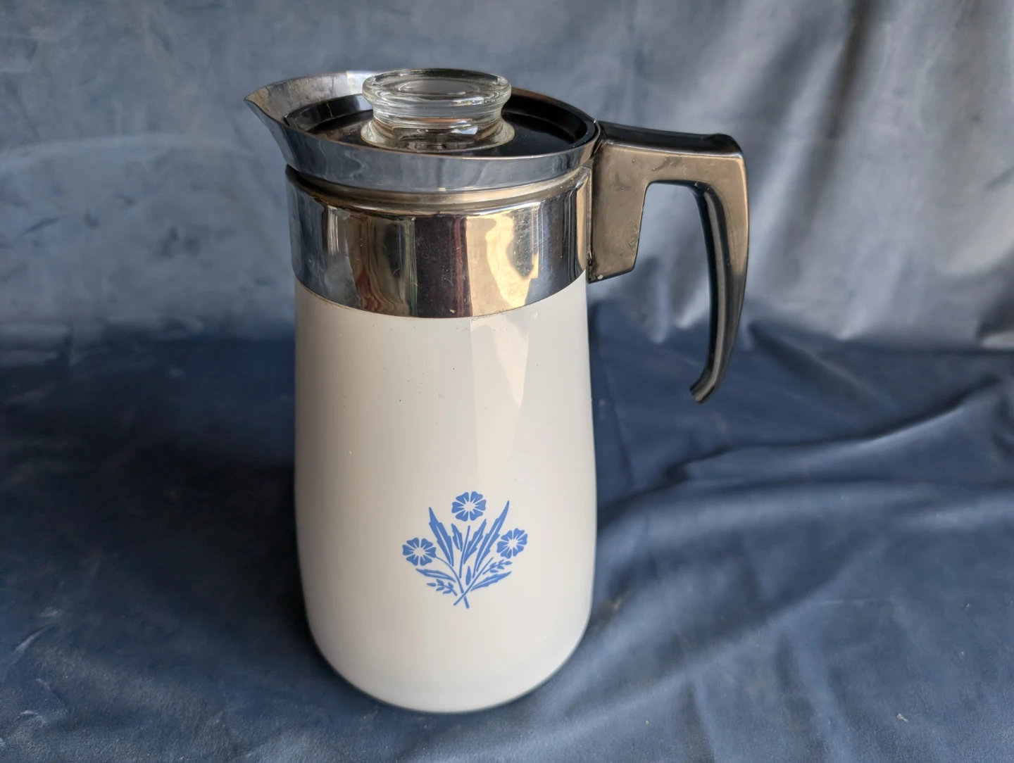 Corningware Perculator Tea Pot White Blue Floral 9 cup