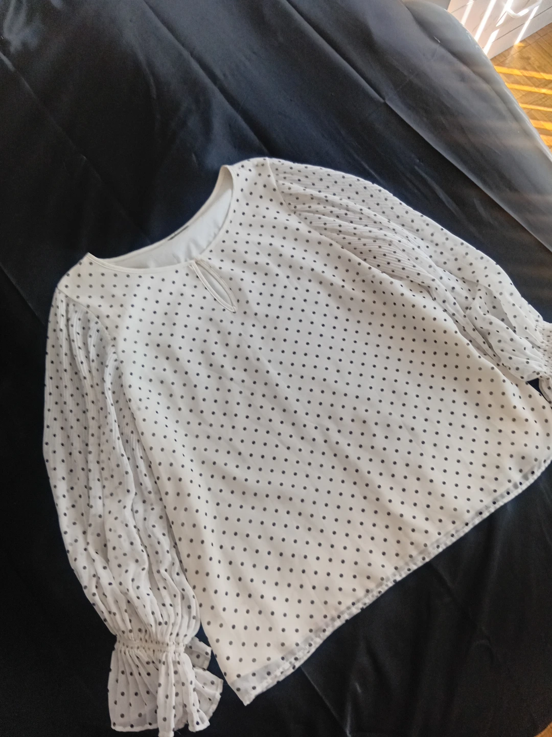 White Polka Dot Blouse with Sheer Sleeves