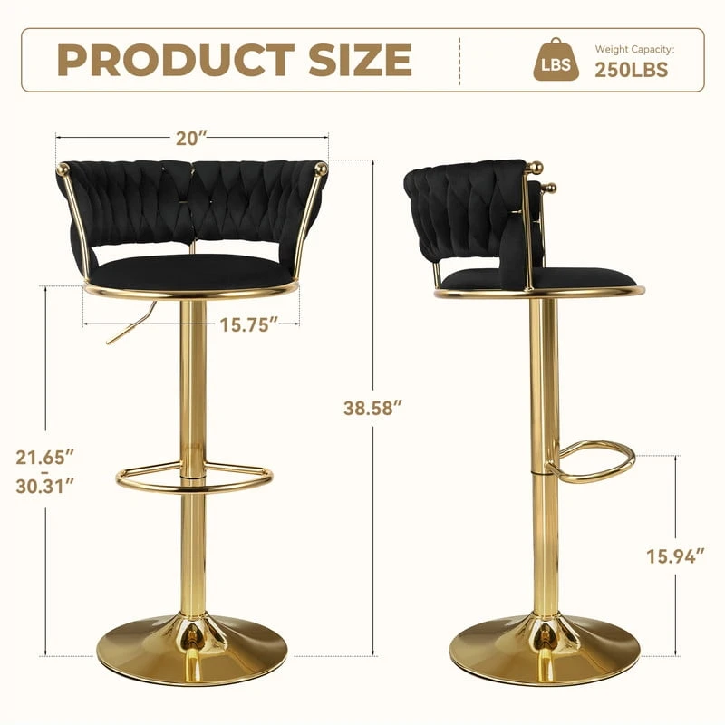 Brand new Black Velvet Bar Stool with Gold Base - photo 3