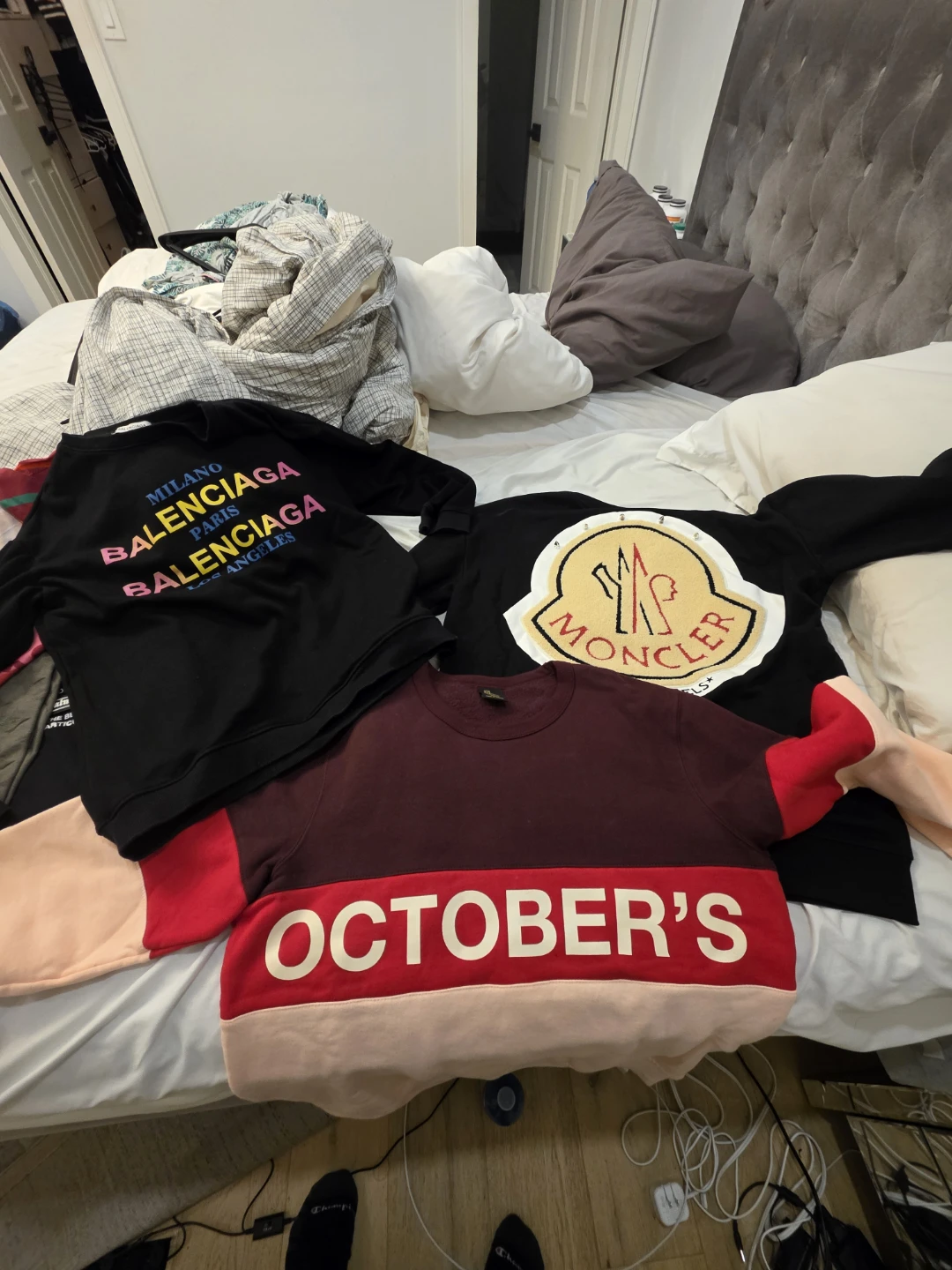 3  Medium mens sweaters Balenciaga Moncler and Octobers own