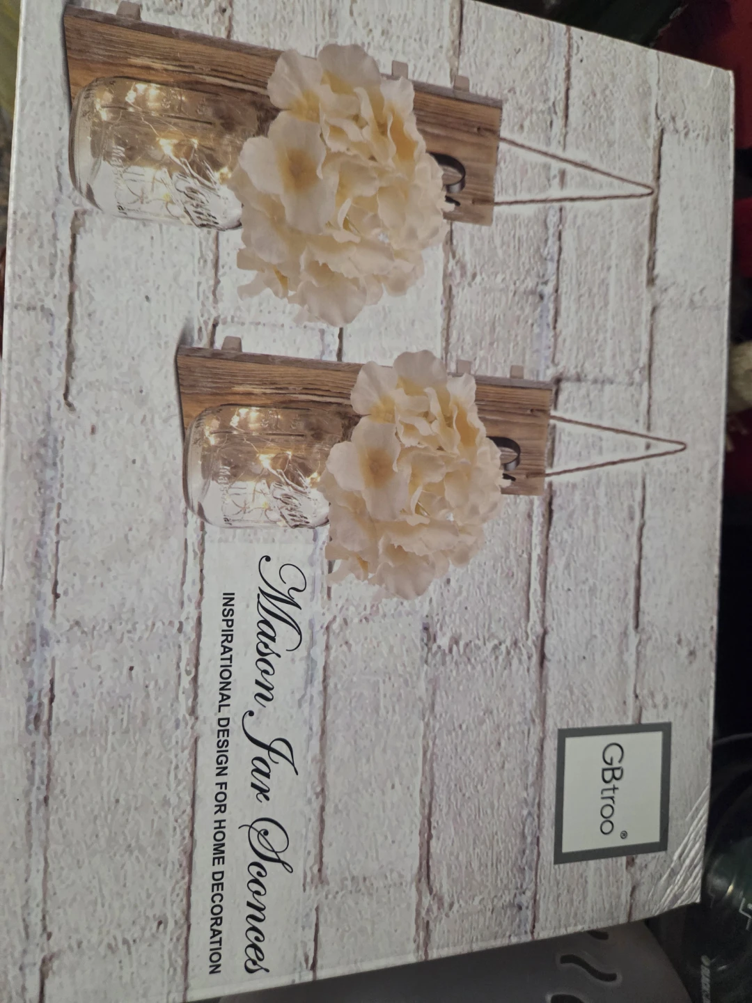 GBtroo Mason Jar Sconces Set with Faux Flowers