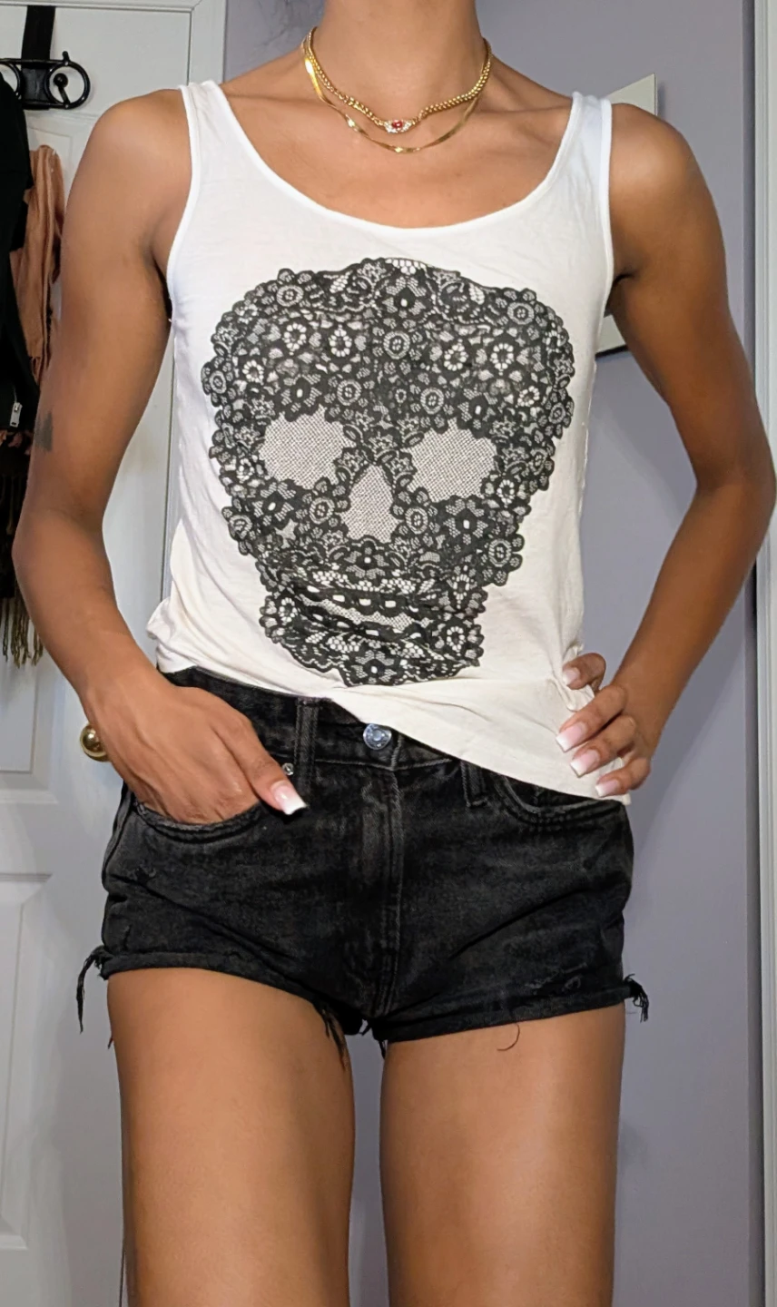 Divided by H&M White Lace Skull Tank Top Size 2