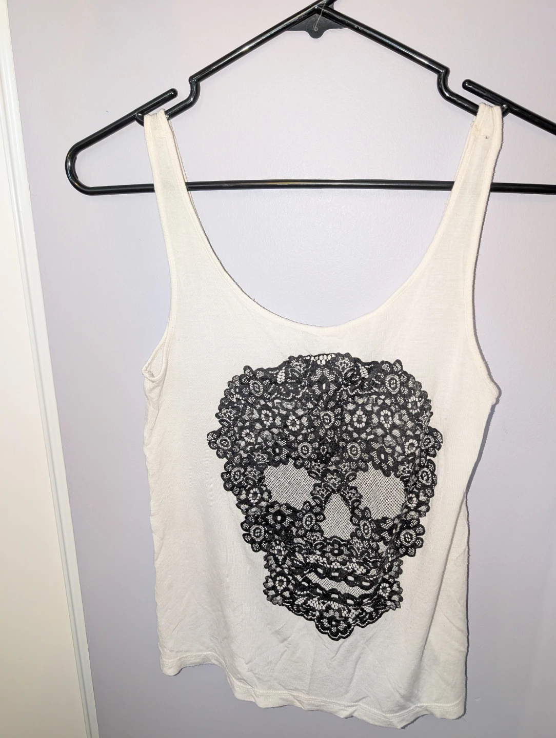 Divided by H&M White Lace Skull Tank Top Size 2 - photo 2