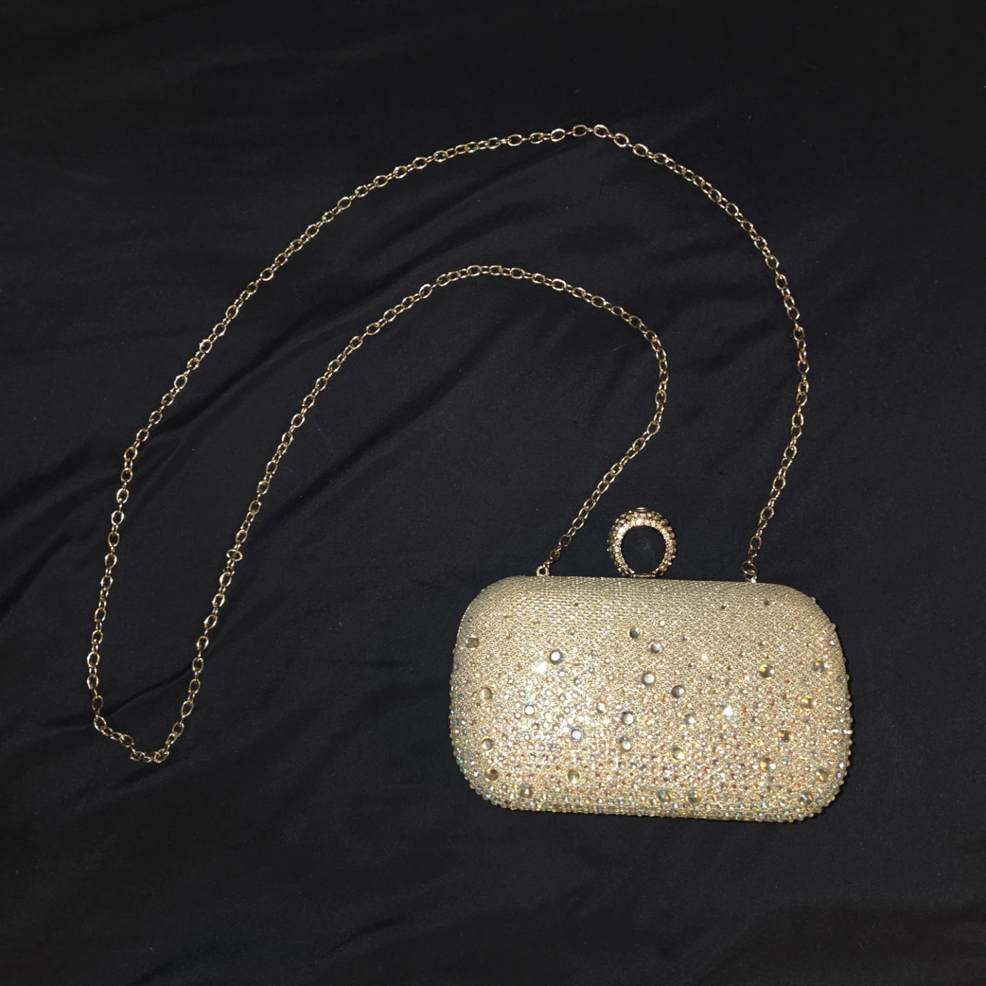 Sparkly Rhinestone Clutch with Ring Handle and Chain