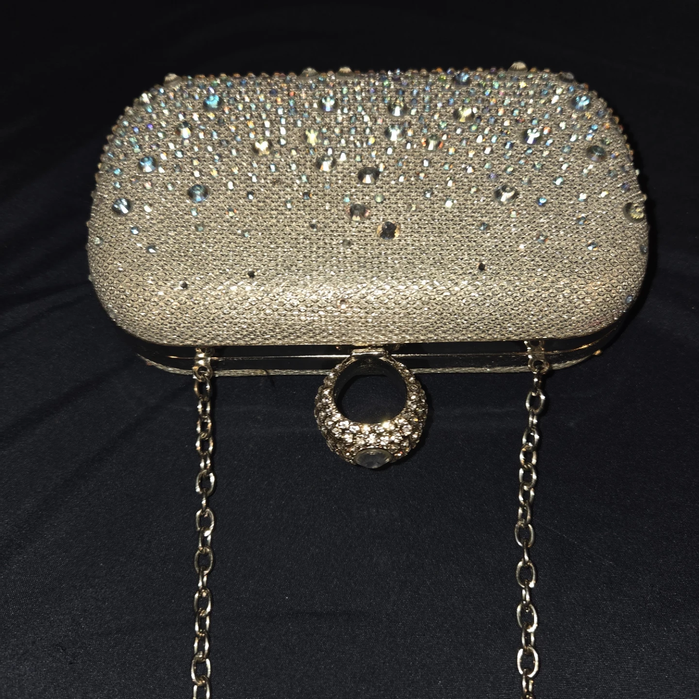 Sparkly Rhinestone Clutch with Ring Handle and Chain - photo 2