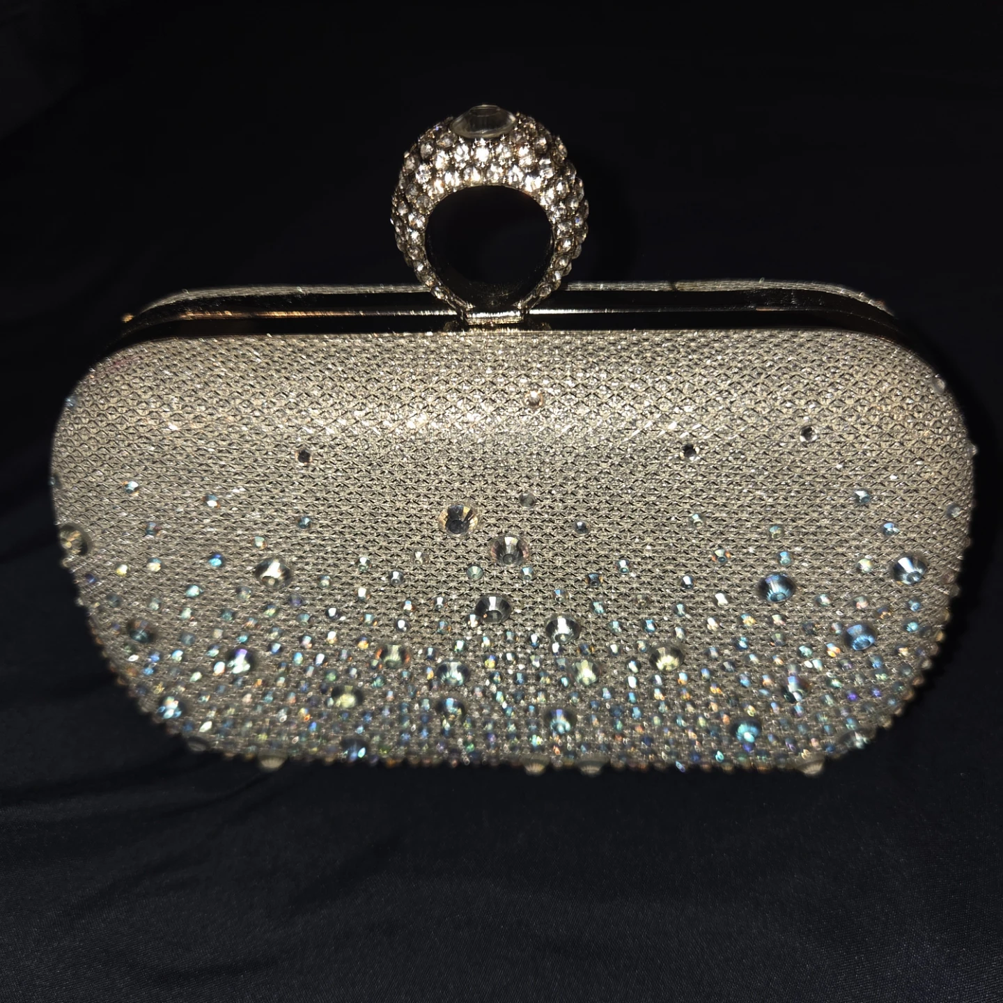 Sparkly Rhinestone Clutch with Ring Handle and Chain - photo 3