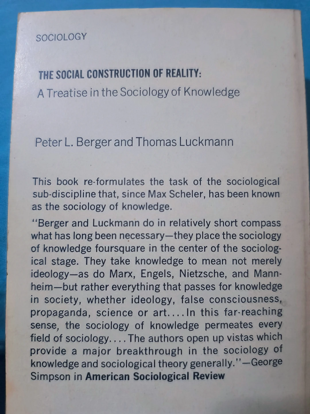 The Social Construction of Reality, 1967, softcover - photo 2
