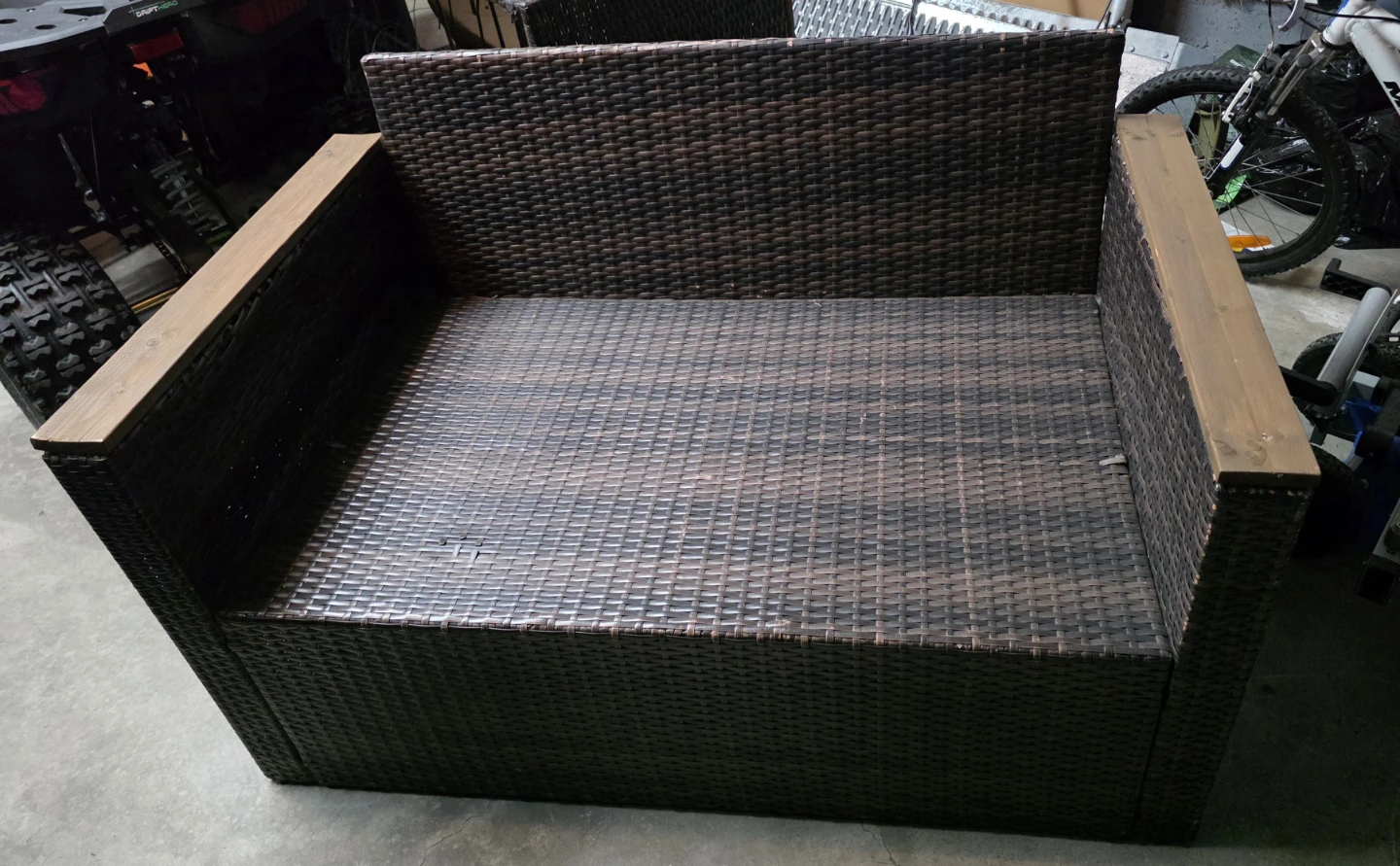 Outdoor Wicker Loveseat & a chair with Wood Accents