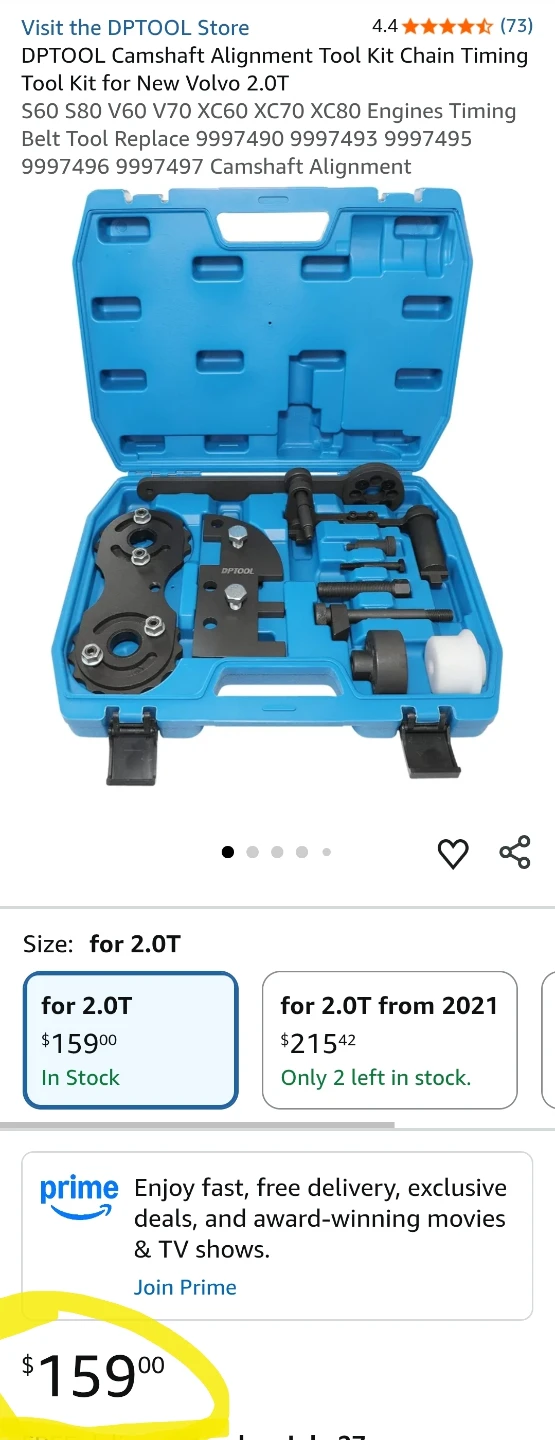 DPTOOL Camshaft Alignment & Timing Tool Kit for Volvo 2.0T - photo 4