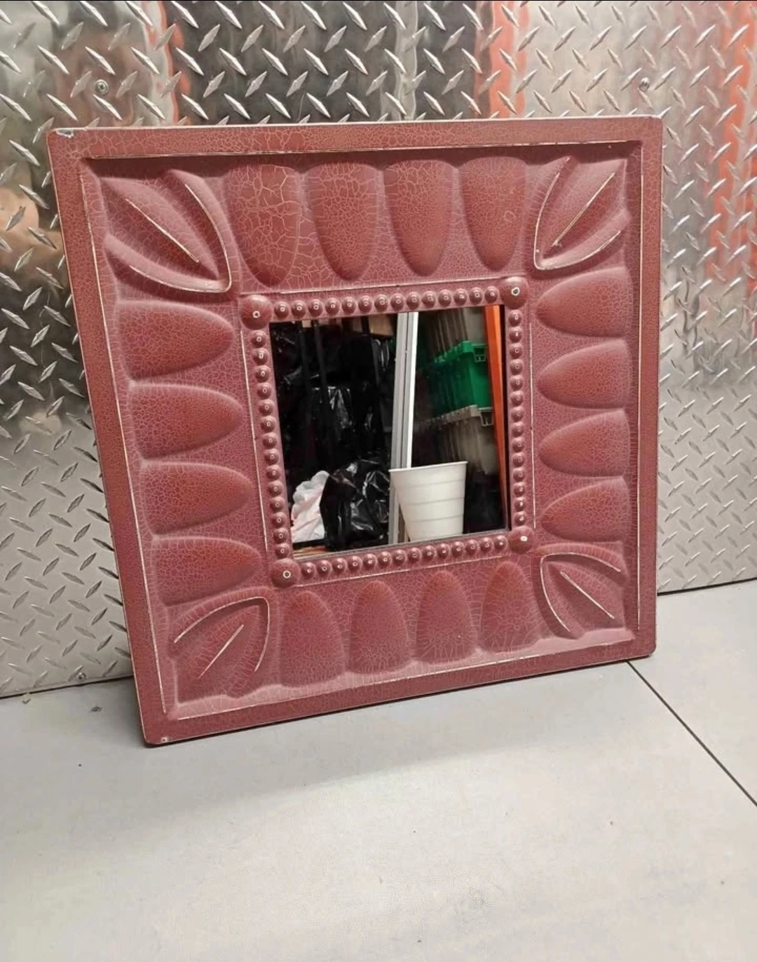 🔥 Rare Vintage Mauve Ornate Square Accent Wall Mirror - photo 4